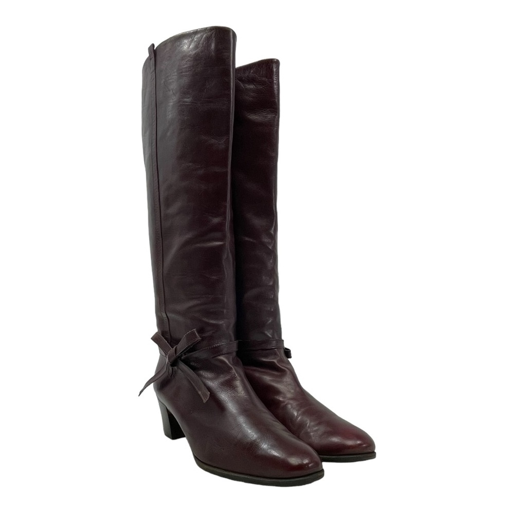 Vintage 70s SALVATORE FERRAGAMO Womens 9.5 Leather Knee High Riding Boots Bow - Picture 8 of 16